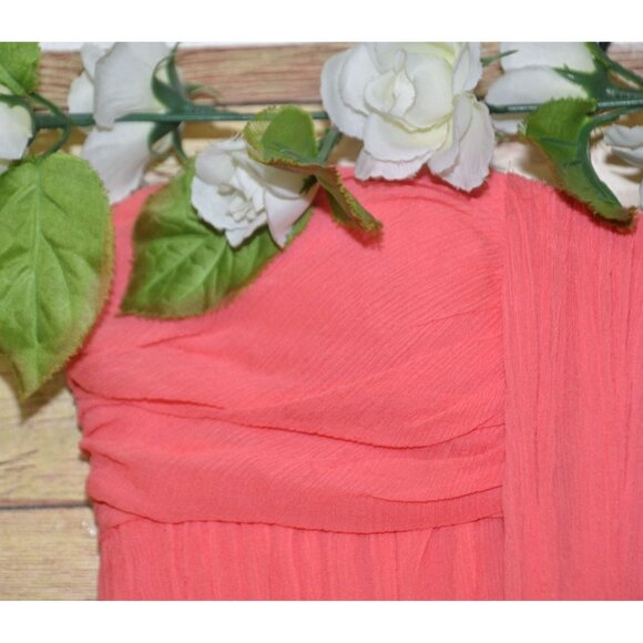 Halston Heritage Chiffon Peach Maxi Dress Womens 2 Silk Strapless Evening Prom - Picture 3 of 12